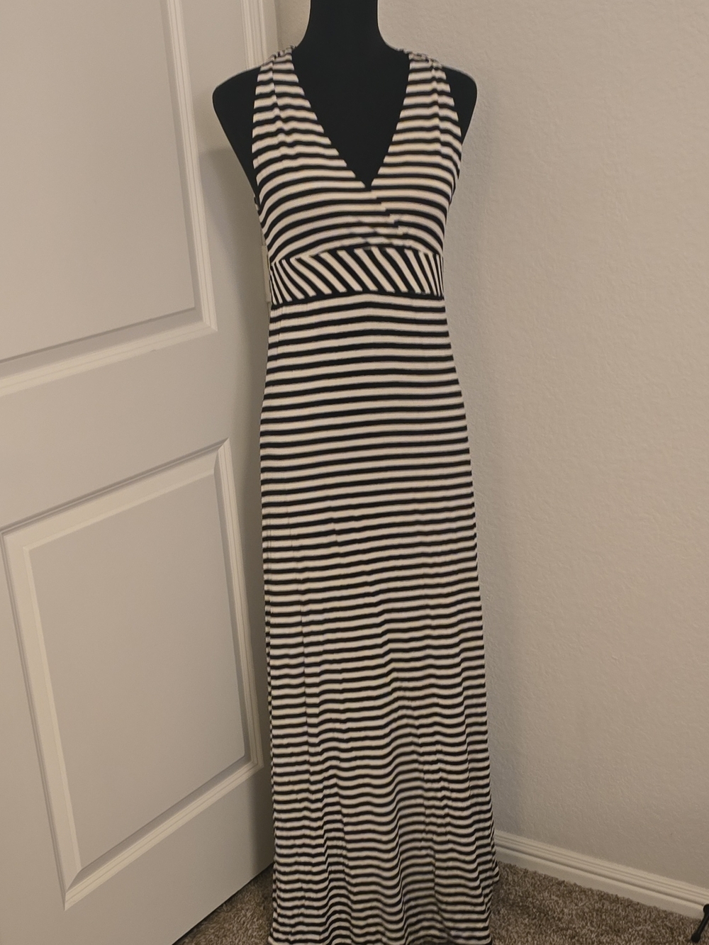 Ann Taylor Black and White Striped Asymmetrical Maxi Dress